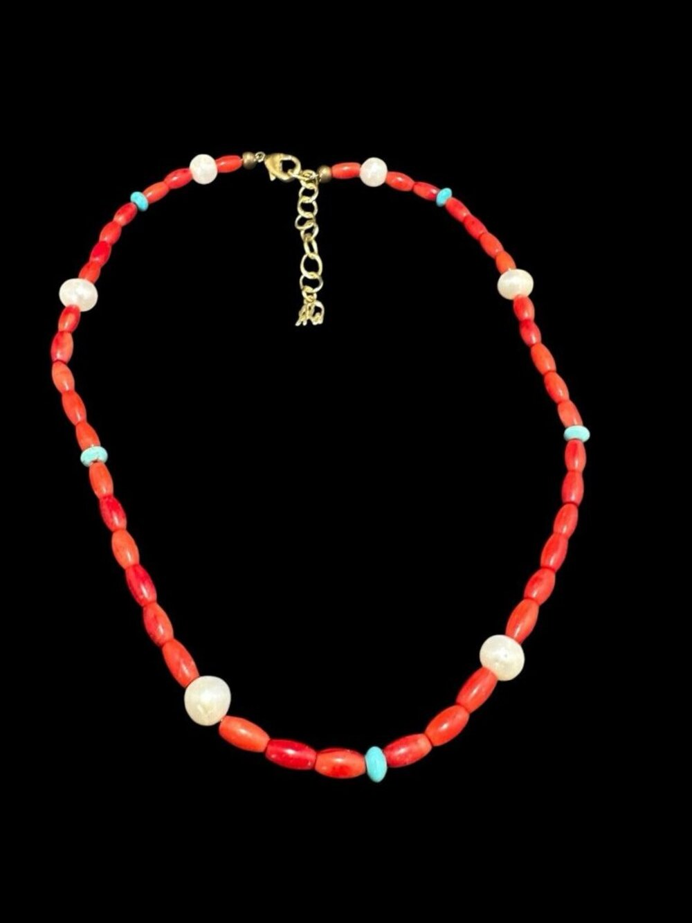 Carolyn Pollack Necklace Red Coral Cultured Pearl Turquoise American West - Picture 4 of 7